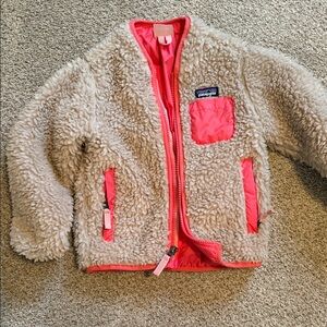 Patagonia Kids Cream Sherpa Jacket with Bright Pink Trim